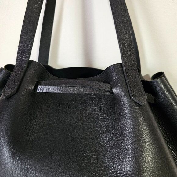 EUC MADEWELL BLACK LEATHER TRANSPORT DRAWSTRING TOTE LARGE - Picture 5 of 16